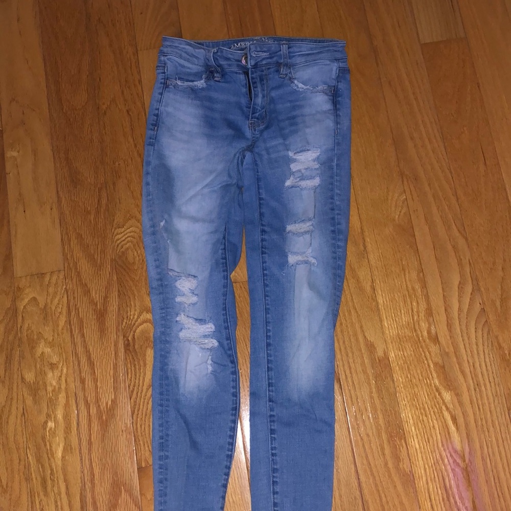 light blue super stretch ripped jeans from American eagle